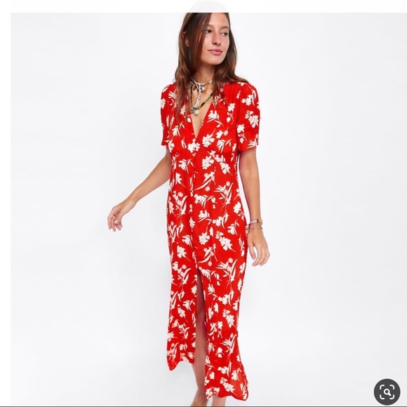 red floral maxi dress zara